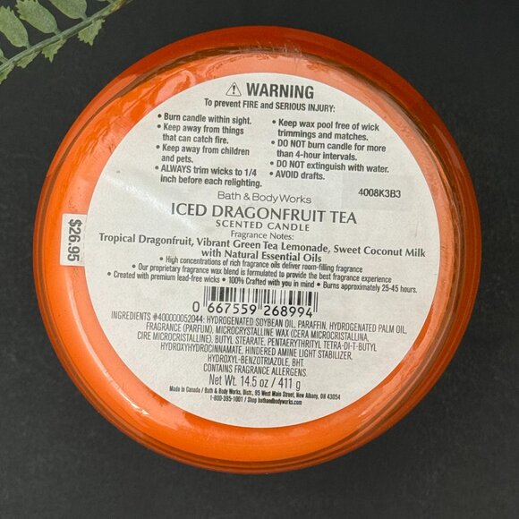 BBW Iced Dragonfruit Tea Bath & Body Works 3 Wick Candle - Picture 10 of 10